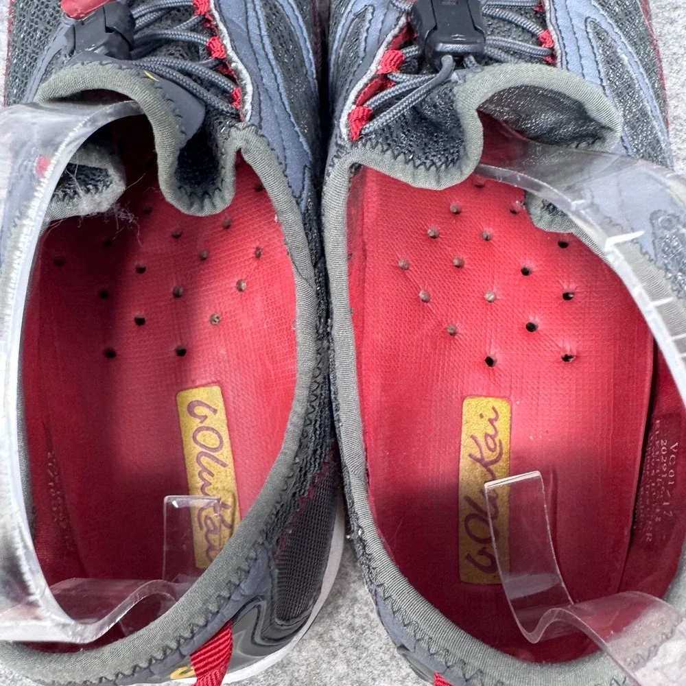 OLUKAI Eleu Trainer Shoes Womens Size 9.5 Gray Red Drawstring Water Sneakers